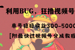全网独家首发，视频号BUG，超短期项目，单号每日净收益300-5000！