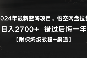2024年最新蓝海项目，悟空网盘拉新，日入2700+错过后悔一年