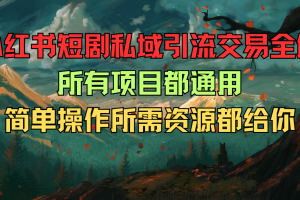 小红书短剧私域引流交易全解，所有项目都通用，简单操作所需资源都给你