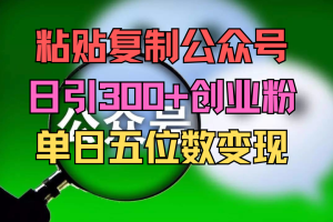 粘贴复制公众号日引300+创业粉，单日五位数变现