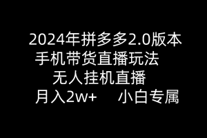 2024年拼多多2.0版本，手机带货直播玩法，无人挂机直播， 月入2w+