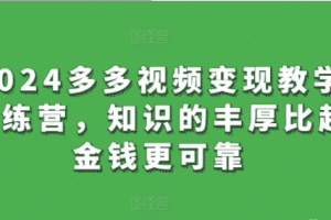 【多多视频】2024多多视频变现教学训练营，知识的丰厚比起金钱更可靠