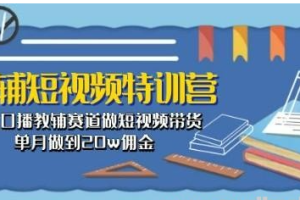 教辅-短视频特训营： 素人口播教辅赛道做短视频带货，单月做到20w佣金