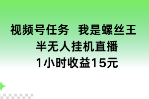 视频号任务 我是螺丝王 半无人挂机1小时收益15元