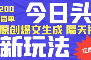 【高端精品】工作室收费6980的最新版今日头条独家内部玩法，单号轻松简单日入200+【爆文软件+使用教程】